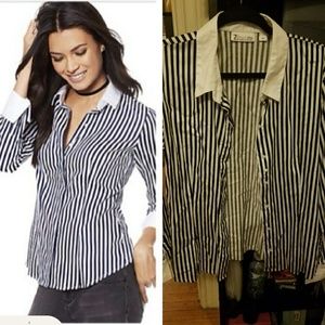 Striped button up shirt,  French cuff, beetlejuice